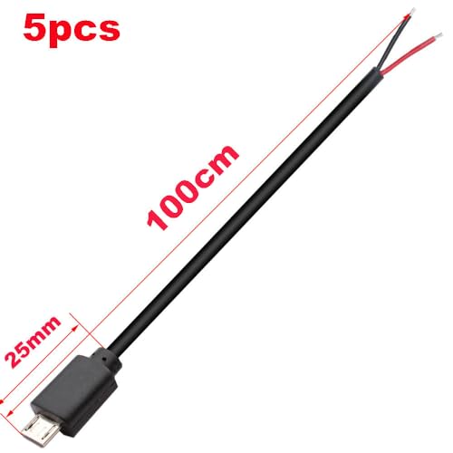 5sts Micro USB Pigtail Cable, Micro USB Plug to 2-Pin Lege Cable, 22 AWG 3A USB Plug, 2-Core USB Extension Cable, USB Plug Soldering, Open End voor