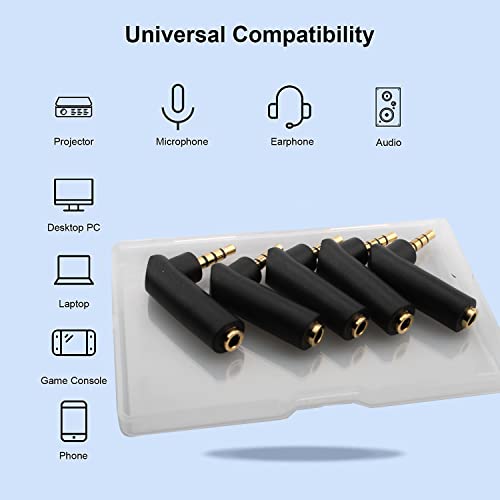5 stuks 3.5mm Jack Angle Adapter, Audio Adapter, 3.5mm gebogen, Plug naar Socket, 90 graden Rechthoekig, Goud Verguld, TTRS 4 Pin Stereo Jack Plug, AUX Plug 4