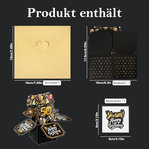 50e verjaardagskaart met muziek - 3D-pop up kaart verjaardag met licht en interactieve kaarsen, wenskaart, verjaardagscadeau voor echtgenoot en vrouw 4