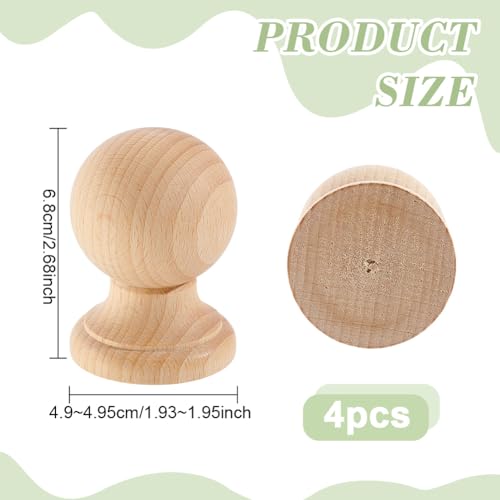 4 stuks onbewerkte goederen eindstukken, solide Romeinse stijl ronde bal eindstukken voor doe-het-zelf meubels ambachten, 6,8 x 4,9 cm
