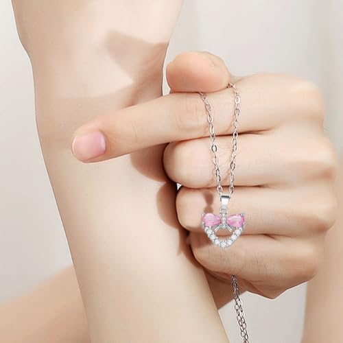 Hart ketting voor meisjes, roze Charming Locket ketting Bow ketting met een kaart, One Size, Legering staal, Geen edelsteen 5