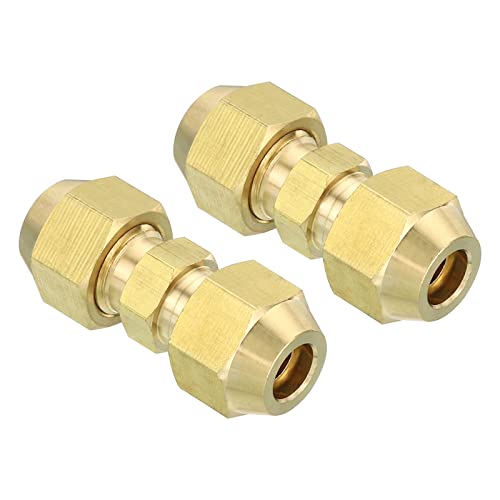 1/4" OD Messing Flare Union Connector, 2 Set Airconditioning Koper Dubbele Pijp Uitbreiding Joint Connectors Pijp Slang Fitting met Noot, 3,8 x 1cm