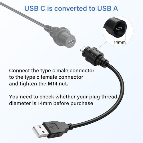 USB2.0 naar USB C Kabel USB C Man naar USB A 2.0 Man Tweeweg Transmissie Oplaadadapter met Threaded Vaste, 30cm/11.8in 4