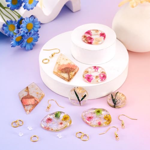 8 st Gedroogde Bloem Hars Bedels Transparante Gepersoneerde Bloemen Hangers Flat Ronde Oval Spring Plant Bedels met oorbellen Zoek voor oorbellen Vrouwen Ambacht sieraden DIY ketting, metalen hars, Nee 4