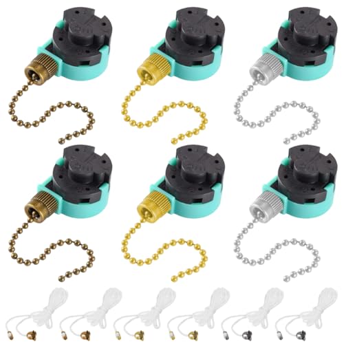 Verpakking van 6 Ventilator Pull-Chain Switch Plafond Ventilator Switch 3 Speed 4 Wire AC 3A 250V 6A 125V voor Zing-Ear ZE-268S6 Vervangend plafondventilatorlicht