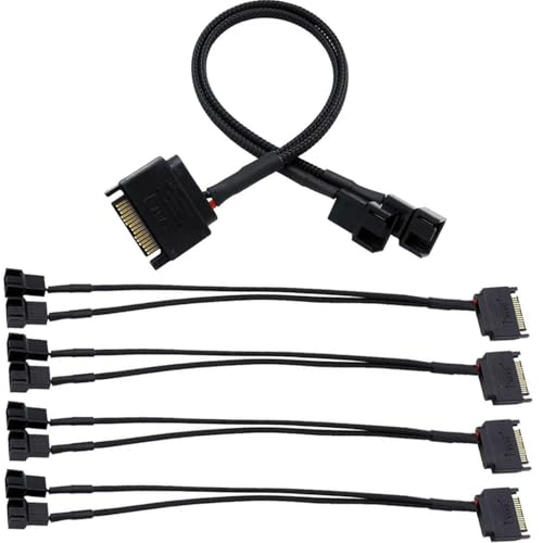 5 stuks SATA Fan Power Cable, 15 Pin SATA tot 2 x 3 Pin/4 Pin, 12V PC Case, Fan Splitter PWM Adapter voor Ventilator, PC, Koelkast Power Cable voor