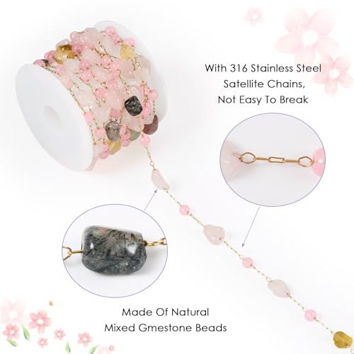 Edelsteen kralen ketting 2M Roze Roze Quartz natuurlijke handgemaakte kralen edelsteen Nugget ketting met koil voor DIY ketting armband sieraden maken 4