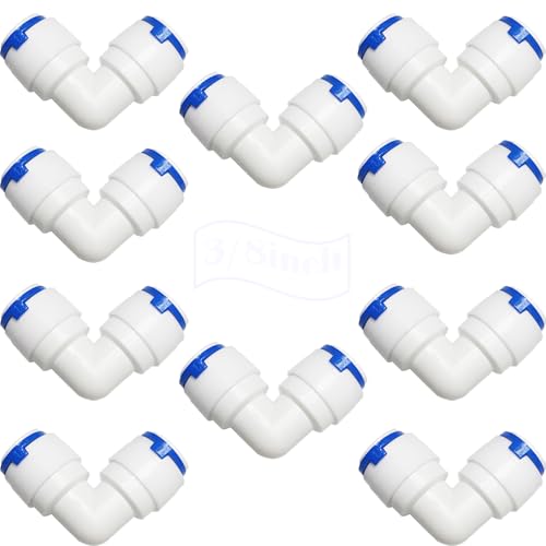 Verpakking van 10 RO waterfilter passen hoek 90° 3/8" Push Fit rechte plug voor 3/8 inch slang, koelslang, waterslang