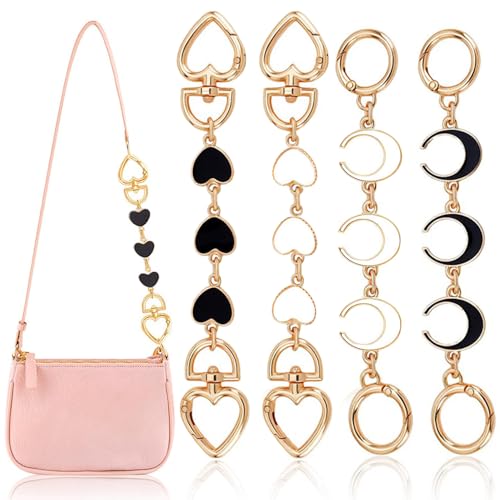 4 st. Bag Extender kettingband, leuke handtas vervanging wit & Black Extender vervanging accessoires metalen ketting met hart Crescent Maan patroon Belt Bag Making Supplies