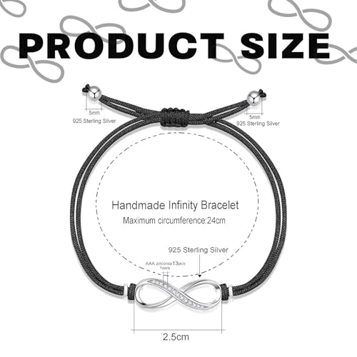 Infinity Symbool Armband Zilver Verstelbare Hand Gevlochten Titanium sieraden Vriendschap armband Infinity Symbool Cadeau voor jongens meisjes eenvoudige mode sieraden (Zilver)