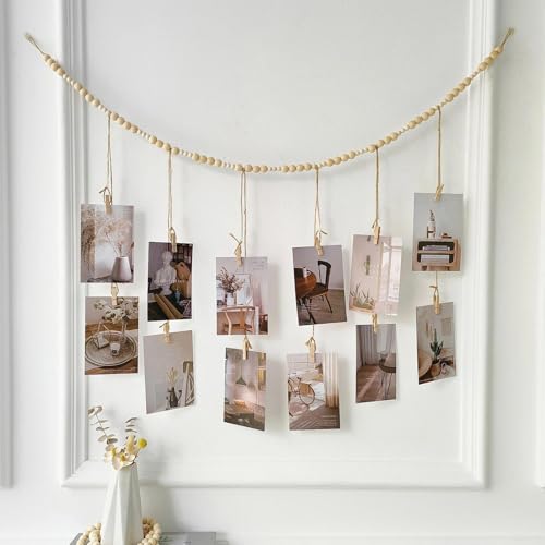 Fotoketting met klimmen, boho-stijl, fotoslinger voor verjaardag, met 12 clips, fototouw, met tuinen kralen, ophangideeën, voor het ophangen van ansichtkaarten, foto's, souvenirs 5