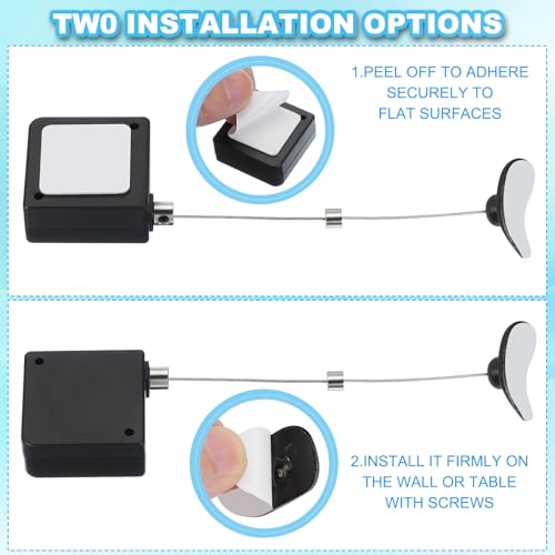 3.3 Ft Retractable Remote Control Tether, 4 stuks Square Security Kabel Lanyard Lock met verstelbare sluiting Kleefstof voor TV-afstandsbediening, zwart (Curved Rubber Cap) 4