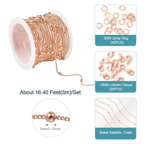 16.4 Voet Satelliet Kettingen Rose Gold kralen ketting gevlochten getwist 1mm ketting met kreeft sluiting Jump Rings voor Craft Ketting Armband DIY Oorhanger sleutelhanger vrouwen 5