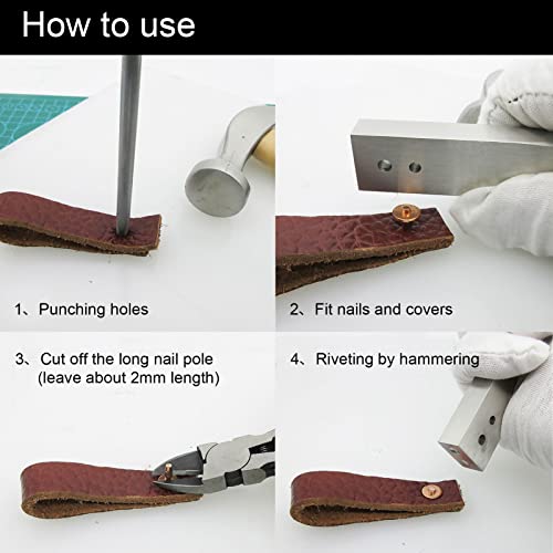 Copper Rivets Burrs Kit Copper Rivets met Stoelen Rustvrije Studs DIY Lederen Craft Tools voor Garment Bag Belt (Stijl C) 5