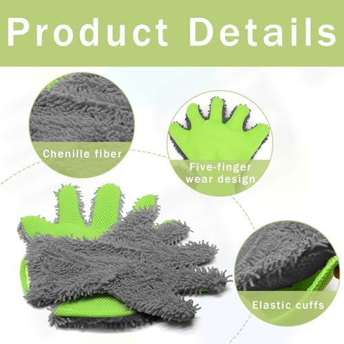Verpakking van 2 autowashandjes met elastische riem Microvezelhandschoenen voor auto, dubbelzijdig autowashanddoek, 5 vingers voor auto wassen, motorfiets, ontstoffing 30 x 21 cm 3