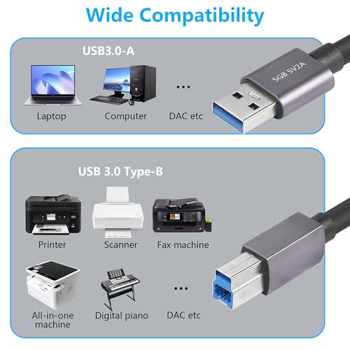 USB 3 A naar B Kabel 4.9m 5 Gps USB 3.0 Superspeed USB 3.0 Type A naar B Plug Compatibel met printers, Docking Station, Scanner, USB Hub en meer 5