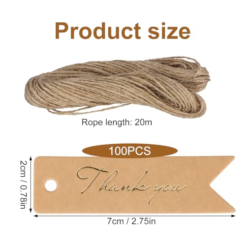 Cadeaulabels, verpakking van 100, 7 x 2 cm, Kraftpapier, Bedankt Cadeau met 20 m Cord, Labels, Hanger, Gepersonaliseerde prijsetiketten, Papieren hangers, Beschrijvingen, Cadeaus, Bruiloft Decoratie, 300