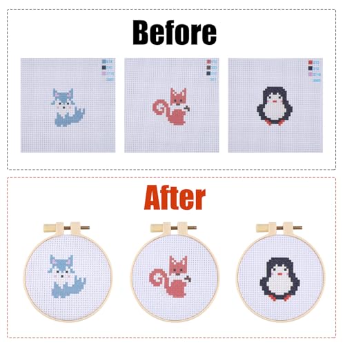 Verpakking van 6 kruissteek beginners set bevat 6 voorgedrukte kruissteek patronen, 2 borduurlijsten, 9 strengen borduurdraad, 7 borduurgereedschappen en instructies (Engelse taal niet 4