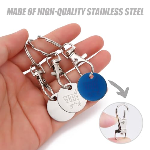 9 stuks Trolley Munten, Roestvrij stalen Munt Sleutelhanger Winkelwagen, Coin Winkelwagen, Coin Winkelwagen, Sleutelhanger, UK Set, Trolley Munten voor Supermarkt, Verwijderbare Winkel Sleutelhanger 3