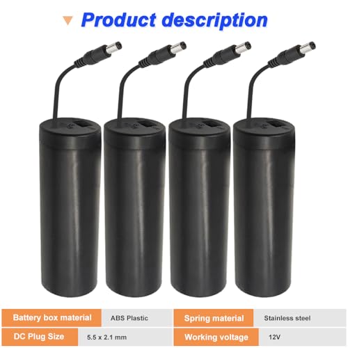 8 x 1,5V AAA Batterijhouder met DC 5.5 x 2.1mm Mannelijke Plug, Roll Type 8 AAA DC Batterijkast met Aan/uitschakelaar en LED-lamp (4 Pack)