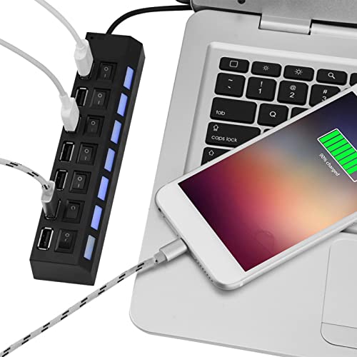USB 2.0 Hub Splitter, USB Extension Cable Multiple Por 480mbps 7 Port USB Hub Geen Conflict Plug 7 Port USB 2.0 Hub USB Multi Port For Mouse Printer Scanner 5
