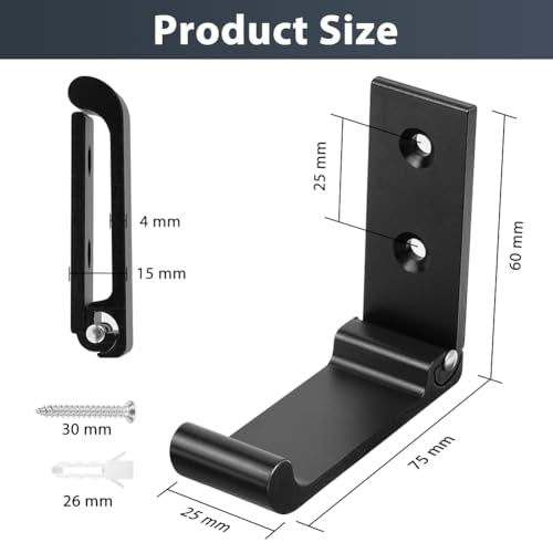 Pack van 6 Garderobe Hooks Schroefhaken Akoestische Panel Hooks Slaapkamer Woonkamer Badkamer Muurhaken voor Jassen Hoed Garderobe Metal 3 Inch zwart