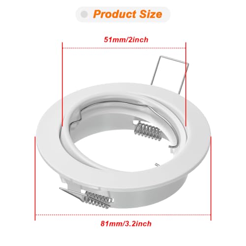 LED inbouw plafond licht montage frame rond met MR16 lamphouder, wit metalen inbouw frame zonder velg voor 2,8 inch GU5.3 stopcontact (6 stuks)