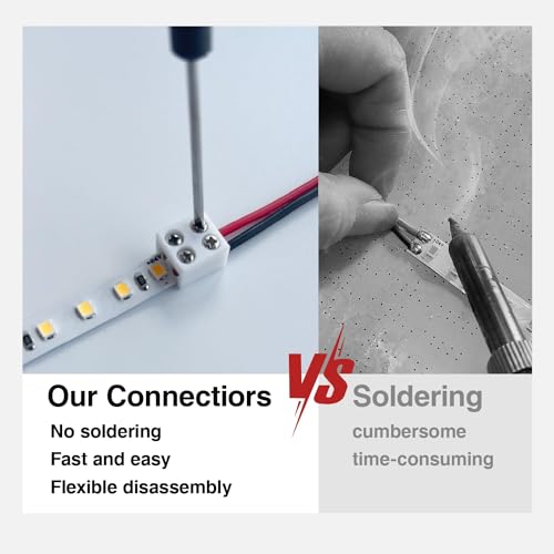 Verpakking van 10 LED Strip Connectors, 2-pins, 10 mm met 32.81 voet 22 AWG Kabel, Schroef Terminal Block, 2-pins, 10 mm Connector met Schroevendraaier, voor 5-24 V LED Strip Verlichting 5
