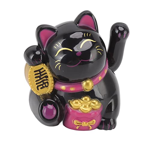 Fortune Lucky Cat Chinese decoratie zwaaien Arm Zonnelicht inductiebeeld Figurine voor Home Car Ornaments (Sit Sideways Black)