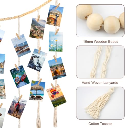 Macrame Photo Wall Hang Display met 45 Clips Diy, 120×90 Cm Photo Collage Frames, Hangende Foto Display, Foto Hangen Macrame Photo Wall, Macrame Photo Display Wall Hangen voor foto's Kaarten 3