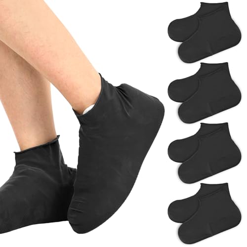 4 Pairs Siliconen Overschoenen Maat L (38-46), Herbruikbare Siliconen Regenhoes, Non-slip Waterdichte Schoenhoes Siliconen Schoenhoes voor Regen, Sneeuw, Muddy Roads (Zwart)