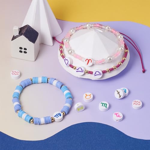 180 st 12 sterrenbeelden Polymer Klei kralen Constellation Flat Ronde Klei kralen Disc Heishi kralen voor DIY armband oorbellen ketting sieraden maken