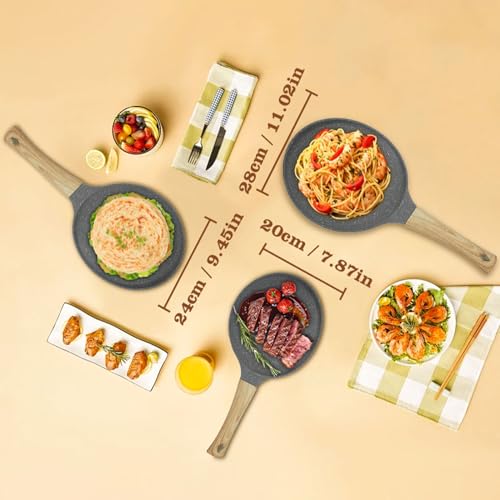 Frying Pan, Ronde platte bodem pannenkoeken, Zonder Stick, Grijs, Aluminiumlegering, Omelet Pan, Pannenkoek Keuken Pan, Rijstballen (28cm) 4