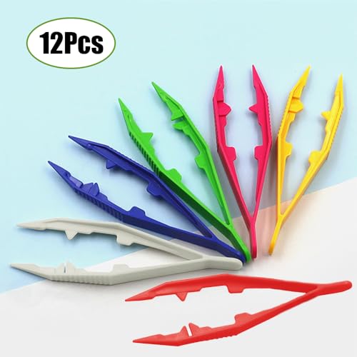 12 stuks Plastic Tweezers, 10cm Reptielen Voederbalk DIY Kleurrijke Craft Tweezers Kids Tweezers Amfibieën Voederhulpmiddel voor kralen Picking Fuse, voeden Reptielen 4