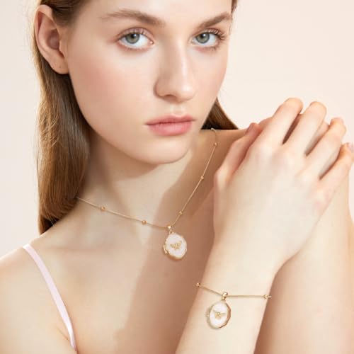 2 stuks roestvrij stalen ketting armband set, Vlinder foto Locket Charm met messing Micro Pave CZ Geheugen Keepsake sieraden voor bruiloft verjaardag verjaardag cadeau, Golden 5