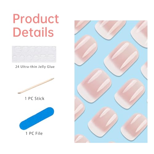 Verpakking van 24 Valse Nagels Korte kunstmatige Nagels voor Sticking Square Roze Nade Roze Kleur Kleur Kleur Kleur Grient Wit Volledige Cover Valse Nagels Korte voor vrouwen en meisjes 3