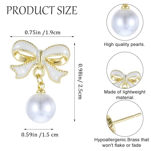 Parel oorbellen met strik, parel oorbellen boog oorbellen oorbellen, boog oorbellen voor vrouwen, parkle boeg parels oorbellen voor sieraden accessoires geschenken, zinklegering,resin, zinklegering, hars