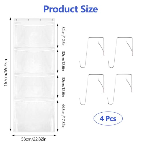 167x58cm Hangende Organisator Deur Organisator Opslag Over Deur met 4 Grote Compartments en 4 Hooks Hangende Organisator Opslagzak Hangrek voor Gevulde Dieren Kids Kamer Slaapkamer
