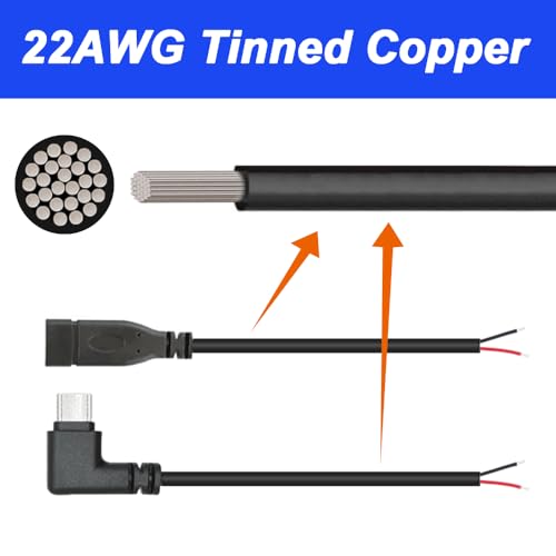 Rechterhoek USB C Man tot 2 Pin Open End Kabel met USB-C Bus te Open End 2-Pin Kabel en Kabel End Caps (10 Pack) 5