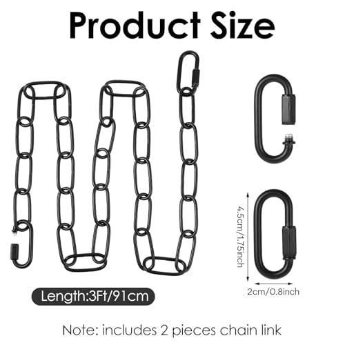 0.9m stalen ketting, roestvrij stalen ketting met 2 sloten, zwarte ketting voor opknoping, schakelketting voor het aansluiten van verschillende lampen, kooilampen, plafondlampen, kroonluchters, enz.