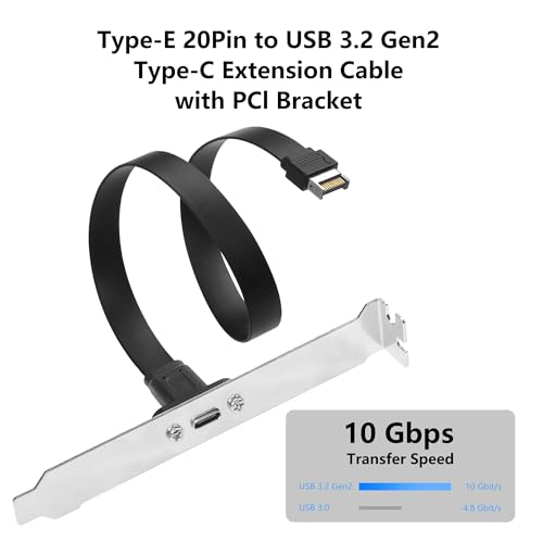 USB 3.1 Type-C Front Panel Extension Kabel met 10Gbps Panel Montage Schroeven Type E 20 Pin Plug naar USB-C Bus Adapter Kabel met Volledige Hoogte Houder (1 Poort) 5