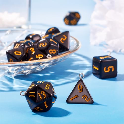 Hars Charms zwart onregelmatig Dice Kralen Polyhedral Dice hangers Set Dnd Dice Ketting Multi-sided Dice Charms voor sieraden maken DIY armband oorbellen, Hars, geen edelsteen 5