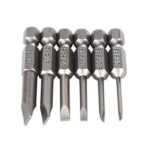 Slotted Schroevendraaier Bits 6PCS 2-6mm Platkop Schroevendraaier Bits S2 Legering Staal Magneetkop Hexagon Shank Schroevendraaier Boringset 50mm SILVER