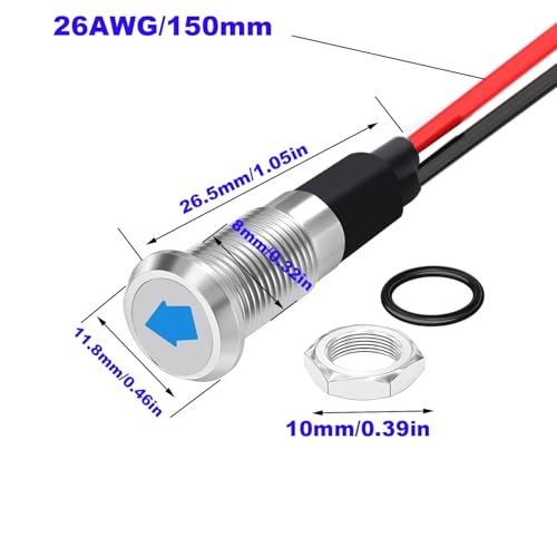 12-24 V 8 mm DC LED-indicator Metalen LED-indicatorlamp 12 V voor bestelwagen, boot en andere universele voertuigen (blauw)