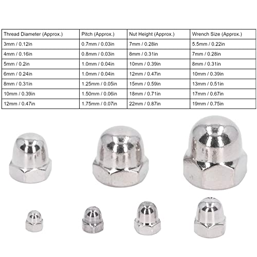 50Stuks Roestvrij stalen Acorn Cap Nut, Hex Dome Cap Assortiment Kit M3 M4 M5 M6 M8 M10 M12(M3)