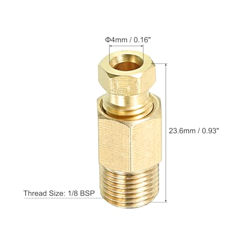 Messing Tube Fitting 4mm Tube OD 1/8 BSP Man Wire, 3Scs Compressie Pipe Connector Unie Straight Koppelingsadapter, Gold Tone