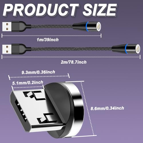 7-pins magnetische oplaadkabel, MicroUSB naar USB magnetische telefoonplaat met LED-lampje (2m+1m), met Micro USB magnetische tips