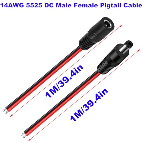 2st 14 AWG 12V 5.5mm x 2,5mm DC Power Pigtail Kabel, 5525 DC Power Jack Barrel Connector voor beveiliging thuis, bewakingscamera en Party Lighting (1m) 4
