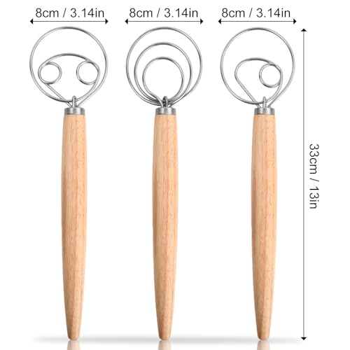 3 stuks Deense Dough Bezem, Deense Whisk Set, Brooddeeg Mixer, 33 cm, Brooddeeg, Whisk, Mixer, Egg Racket voor Keuken, Brood, Deeg, Cake, Gebak