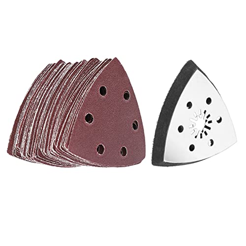 90mm Oscillating Multi Tools 6 gaten Driehoekig schuurkussen met 61 schuurpapier Set, Compatibel met Silverline, Ferrex &